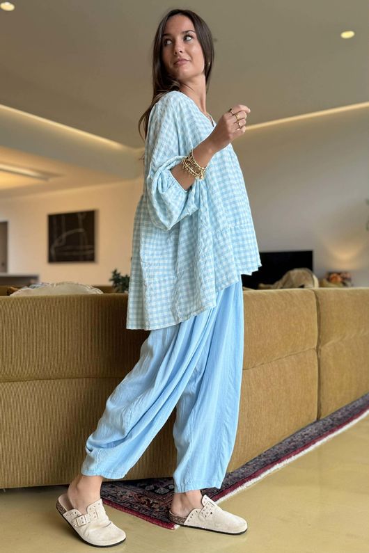 Nonni Gingham Artist Smock Baby Blue